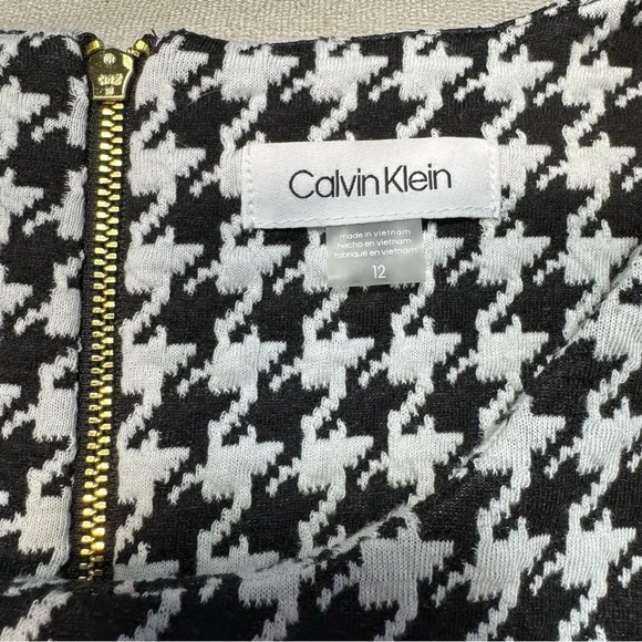 Sold - Calvin Klein Houndstooth Belted Sleeveless Midi Dress Size 12 - Picture 7 of 9